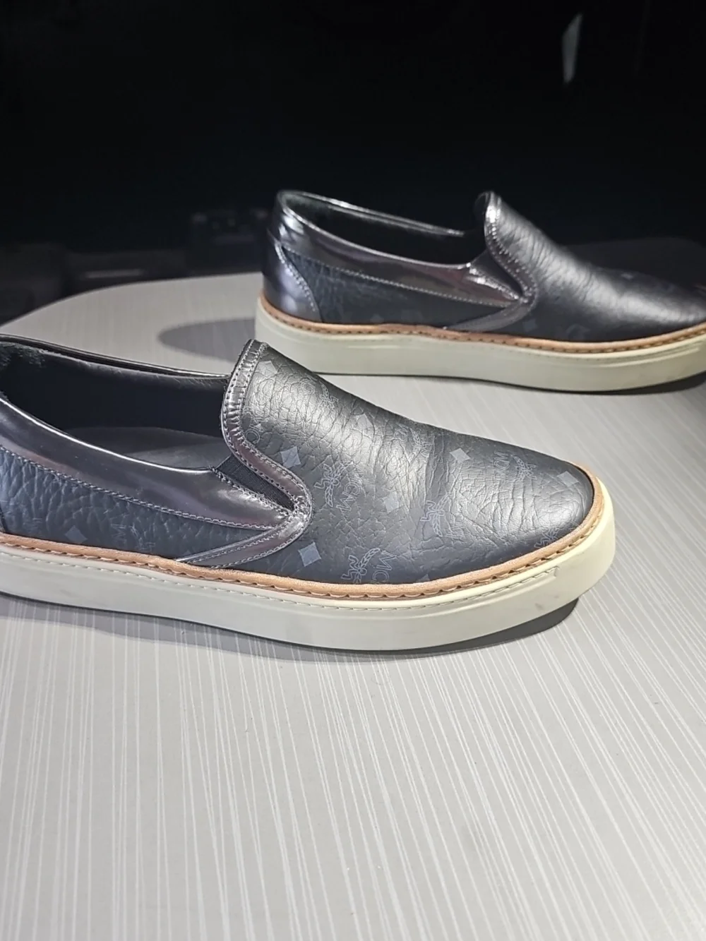 MCM Black Monogram Visetos Leather Slip On Shoes Men's Size 38 EU/ 6 US PreOwned